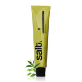 Salt whitening toothpaste tube, yellow-green with black cap