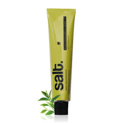 Salt whitening toothpaste tube, yellow-green with black cap