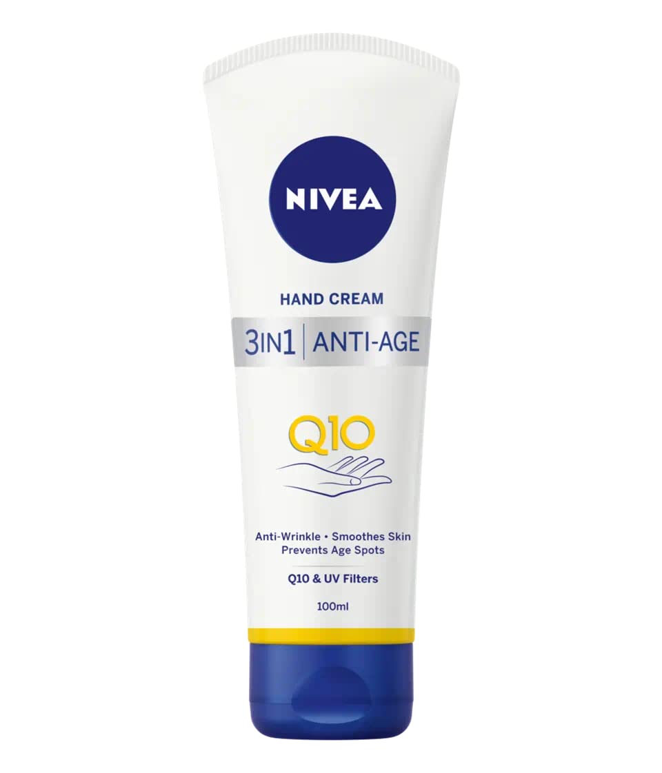 NIVEA Q10 3-in-1 anti-age hand cream, white tube with blue base, 100 ml