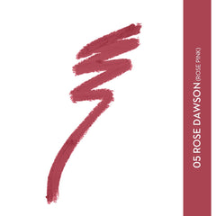 Rose pink lipstick swatch with '05 ROSE DAWSON ROSE PINK' label