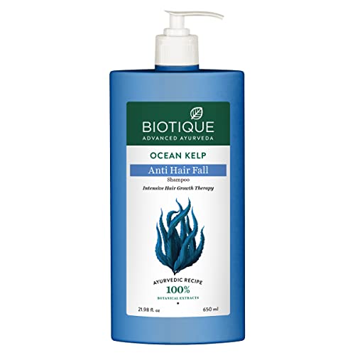 Shampoo bottle with pump, Ocean Kelp Anti Hair Fall label, 650 ml