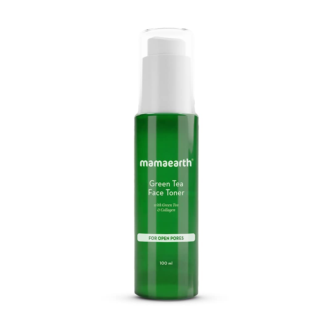 Green Tea face toner bottle, 100 ml, green liquid with white pump cap