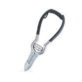 Chiropody spring pliers with black grip handles and silver metal tips