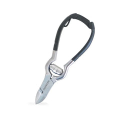 Chiropody spring pliers with black grip handles and silver metal tips