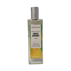 Eau de Toilette spray bottle, clear glass with silver cap, Vibrant Bergamot