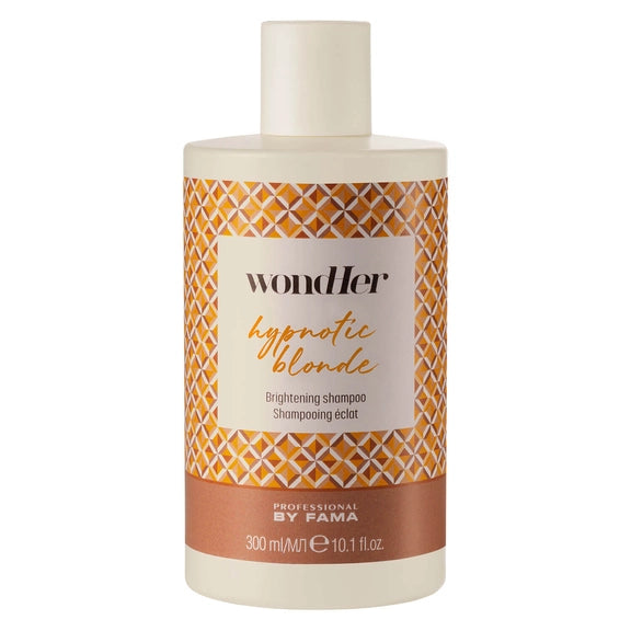 Wondher Hypnotic Blonde brightening shampoo bottle, 300 ml, with pump cap