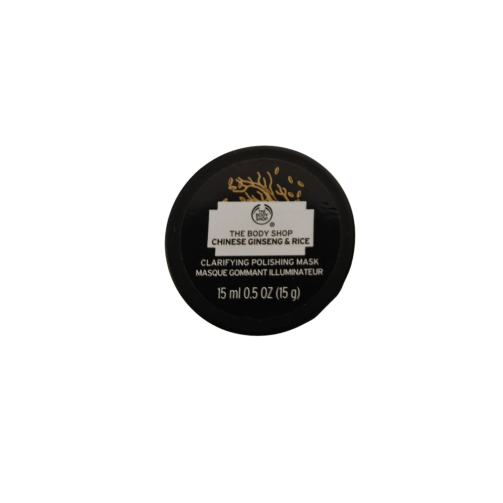 Black round clarifying polishing mask jar with label and gold text