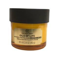 The Body Shop Oils of Life sleeping cream jar, amber glass with black lid, 80 ml