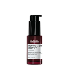 Hair gloss serum bottle with black pump and deep burgundy liquid, 50 ml