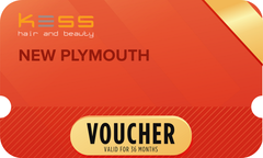 Kess Hair & Beauty voucher card with NEW PLYMOUTH and VOUCHER text