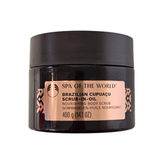 Brazilian cupuacu scrub-in-oil jar, 400 g, black with beige label