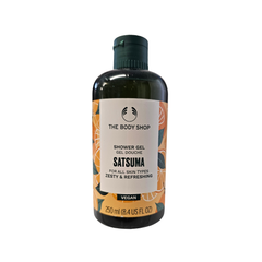 Shower gel bottle with dark cap, Satsuma label, 250 ml