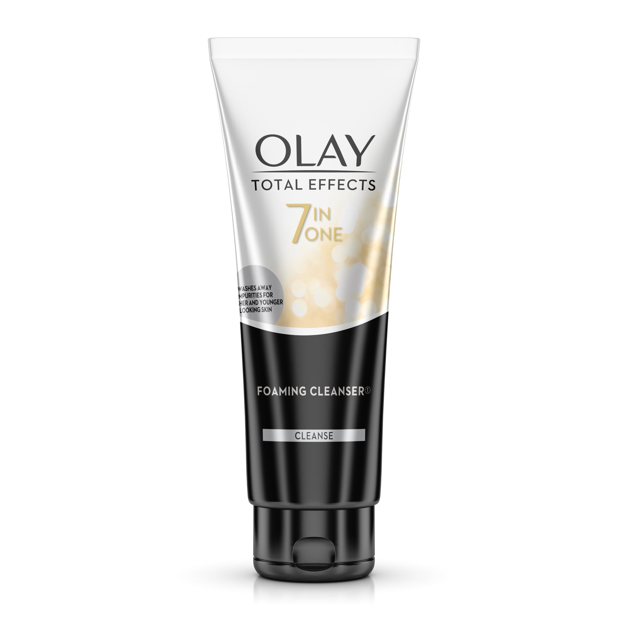 Olay Total Effects 7-in-One Foaming Cleanser tube, white and black, 100 g