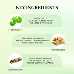 Just Herbs glow boosting face serum label showing key ingredients and benefits