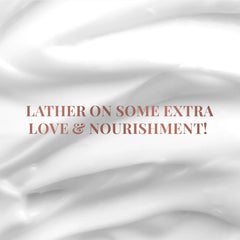 Creamy white swirl with text that says “Love & nourishment”.