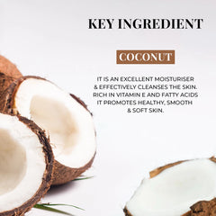 Coconut halves with white flesh, key ingredient shown for a coconut bath bar.