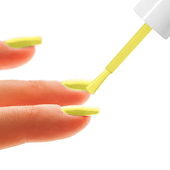 Lime yellow nail polish on fingertips with angled brush applicator