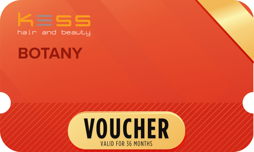 Red BOTANY Kess Hair & Beauty voucher card with VOUCHER label