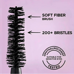 Mascara brush with soft fiber bristles, dark black tips on wand