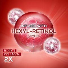 Infused retinol day cream promotional graphic with glowing spherical capsules