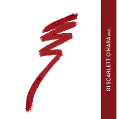 Red matte lip crayon color swatch stroke on background.