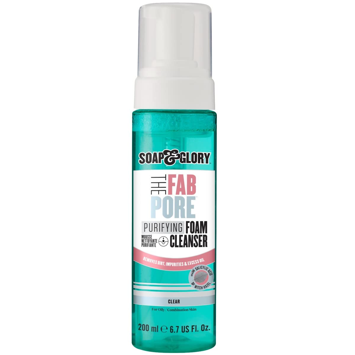 Cleansing foam bottle with pump dispenser, green label, 200 ml