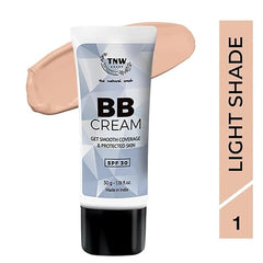 TNW BB cream tube, light shade 01, SPF 30, white cap and blue label
