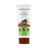 Mamaearth CoCo Face Scrub tube, white and brown; coffee & cocoa rich exfoliation label