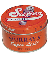 Murrays Super Light hair pomade tin, orange metal container with label text