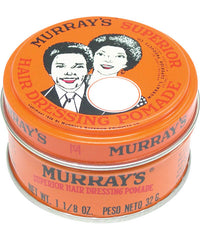 Orange Murrays hair dressing pomade tin with lid top label, 1 1/8 oz