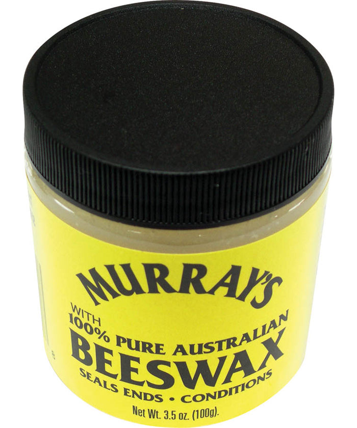 Beeswax tin with black ribbed lid and yellow Murrays label, 3.5 oz