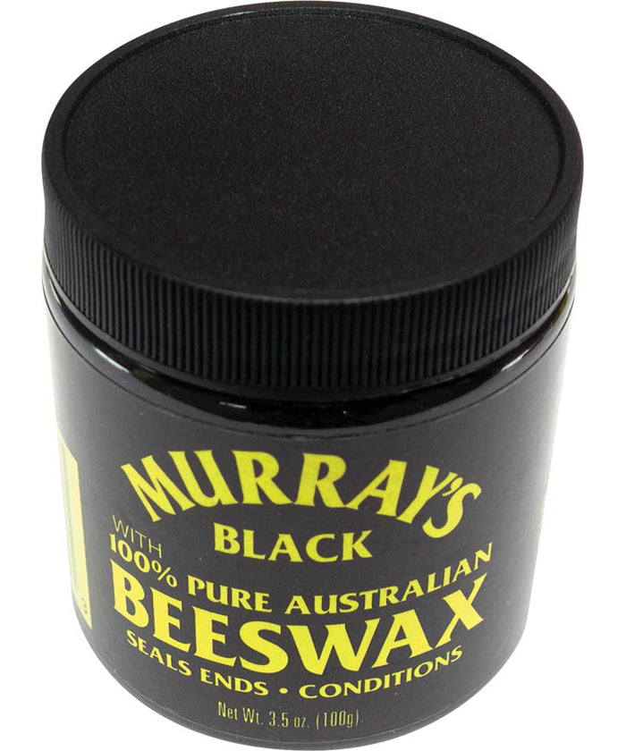 Murrays Black Beeswax jar with ribbed black lid, 3.5 oz.