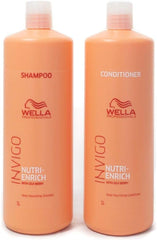 Orange Wella Invigo Nutri-Enrich shampoo and conditioner bottles, 1L (2-pack)