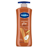 Vaseline Cocoa Glow body lotion bottle, cocoa brown with blue pump cap