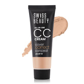 Swiss Beauty CC cream tube with caramel-beige swatch and black cap