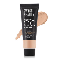 Swiss Beauty CC cream tube with caramel-beige swatch and black cap