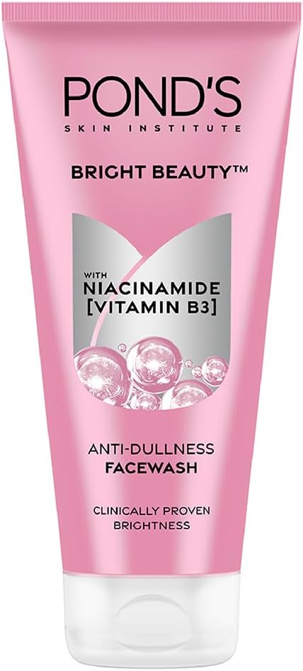 Pond's Bright Beauty anti-dullness face wash tube, pink bottle with white cap