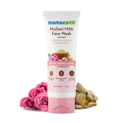 Multani Mitti face wash tube (100 ml) with pink roses and clay pieces