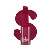 Swiss Beauty satin comfort lipstick, shade 09 Cherry Blossom, deep cherry red bullet and bottle.