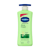 Vaseline Intensive Care Aloe Fresh body lotion bottle, 400 ml, green with blue cap.