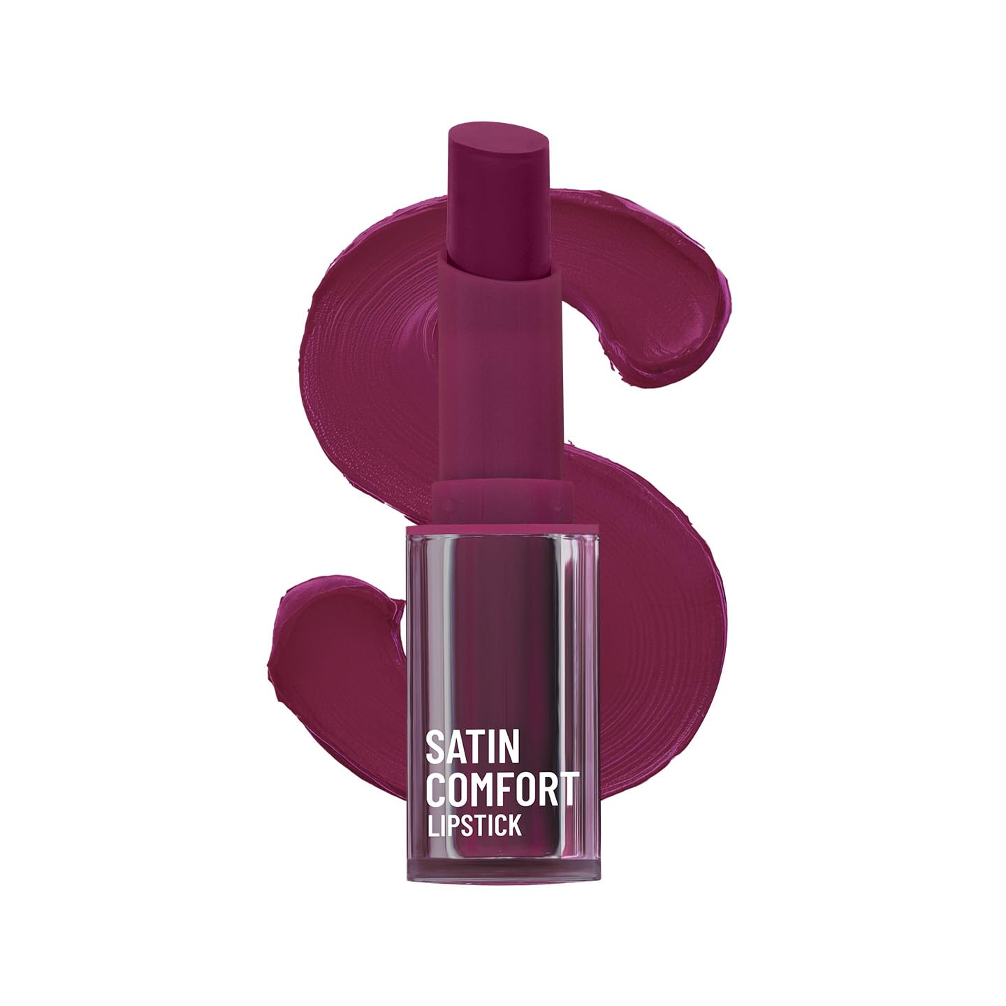 Satin Comfort lipstick in old cherry shade, with satin lip swatch