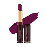 Plum matte waterproof lipstick with bullet raised and open tube