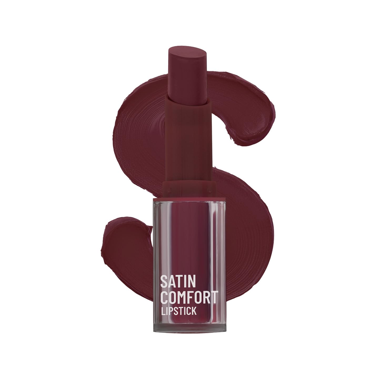 Swiss Beauty Satin Comfort Lipstick, muted mauve shade, with open cap and swatch