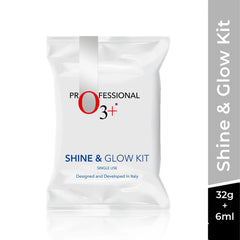 White facial kit pouch with O3+ Professional logo and Shine & Glow blue label