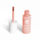 Nail enamel bottle with matching brush applicator in light pink shade