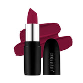 Pure matte lipstick in raspberry shade, black tube with exposed bullet