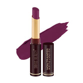 Plum matte non-transfer lipstick with gold cap and open bullet