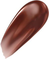 Chocolate-brown lip glaze swatch with glossy, smooth finish