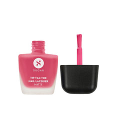 Matte magenta nail lacquer bottle with open brush applicator