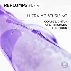 Hair hydration promo for Hyaluron Moisture shampoo with purple gel drop